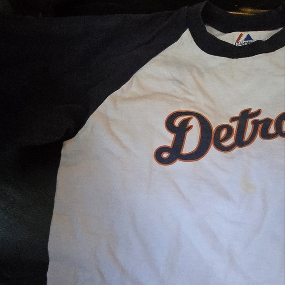 Detroit Baseball Navy Raglan Shirt Kids SzM By Magestic - Picture 5 of 7